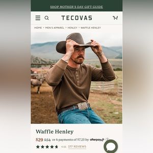 Tecovas waffle Henley for men